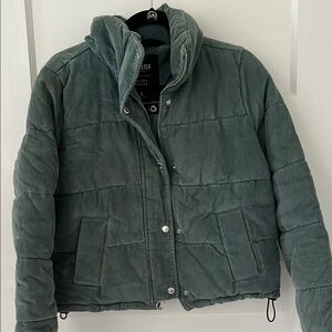 Hollister Sage Green Corduroy Puffer Jacket